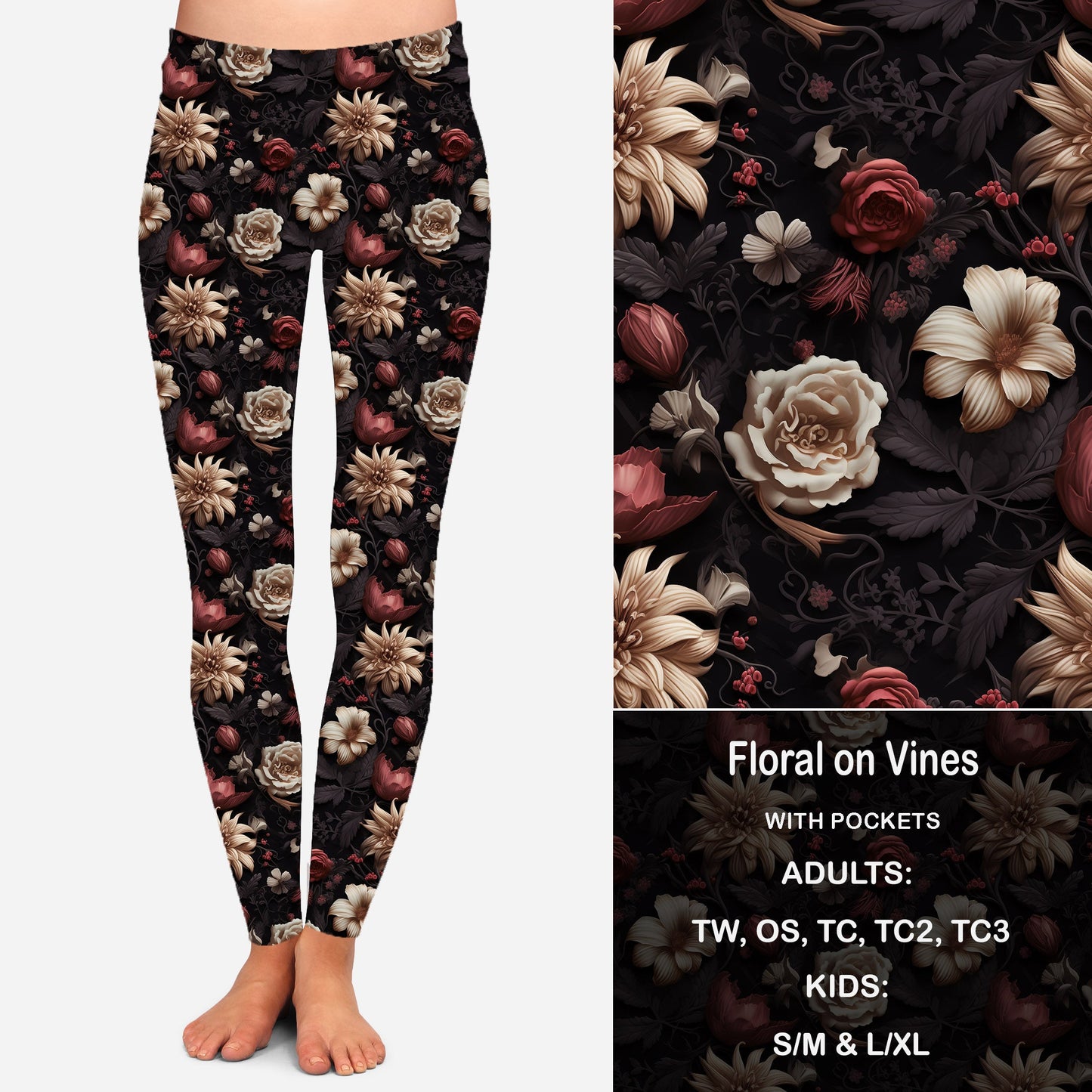 FLORAL ON VINES - Leggings & Capris with Pockets Preorder Closes 7/31