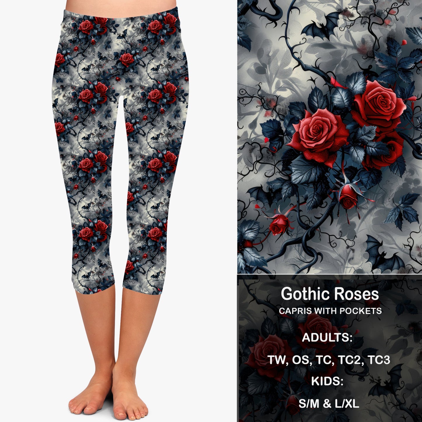 GOTHIC ROSES - Leggings & Capris with Pockets Preorder Closes 7/31