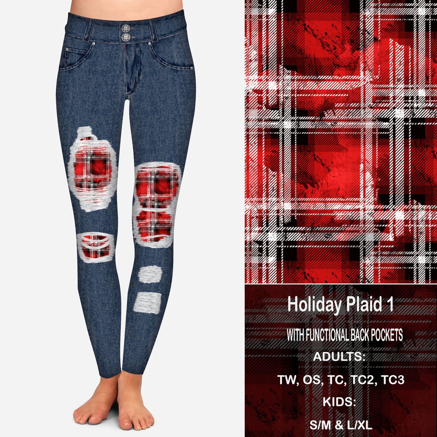 Holiday Plaid 1 Faux Denim Peekaboo Leggings with Pockets Preorder Closes 9/18 eta Late October