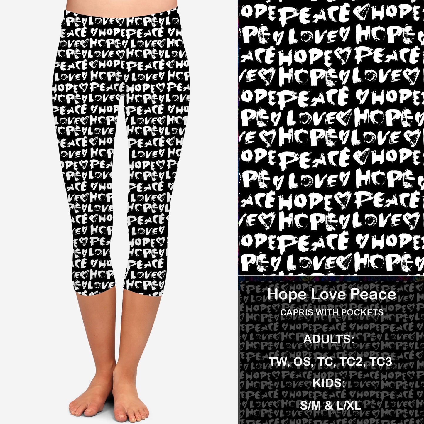 B W Hope Love Peace Leggings & Capris with Pockets Preorder Closes 7/14 eta Late August