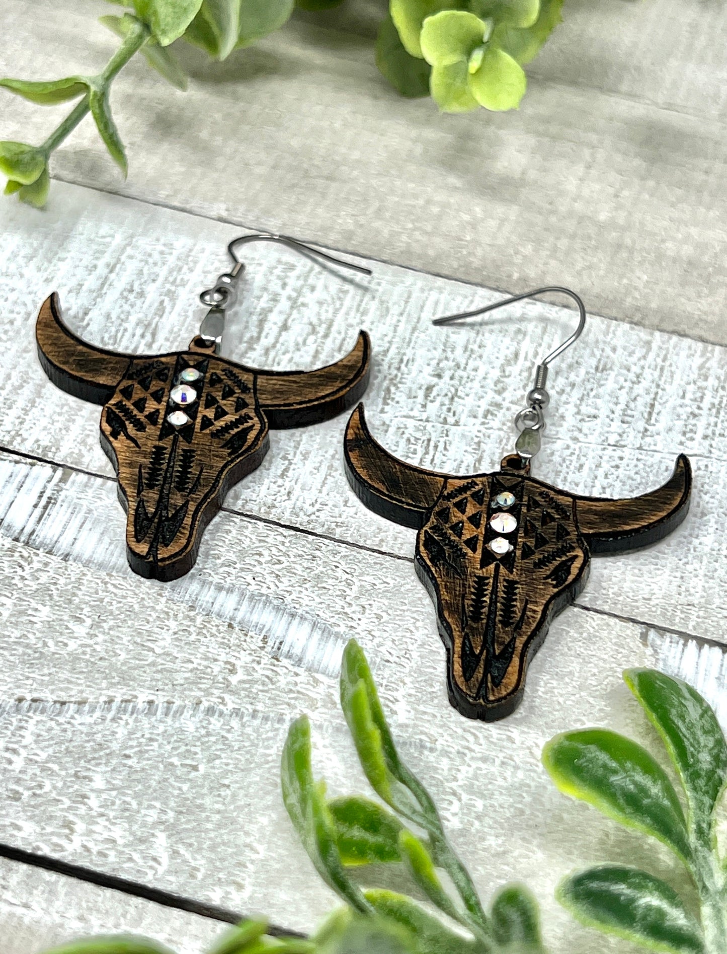 Aztec Bull Skull Dark Rustic - Handcrafted Earrings