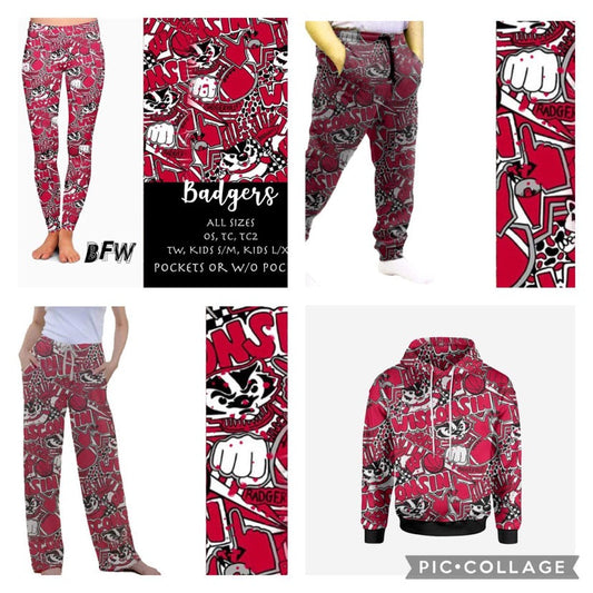 Badgers lounge pants, joggers, and hoodies