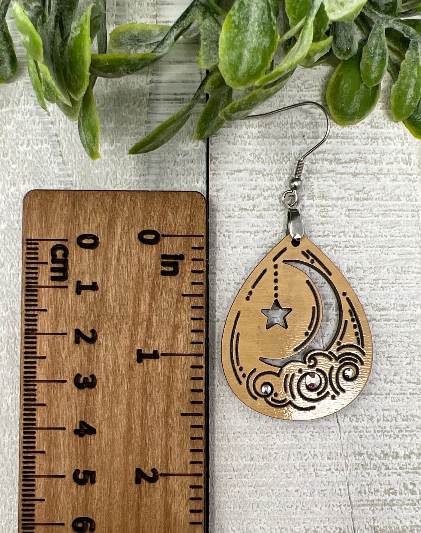 Star and Crescent Moon Clouds Drop - Handcrafted Earrings