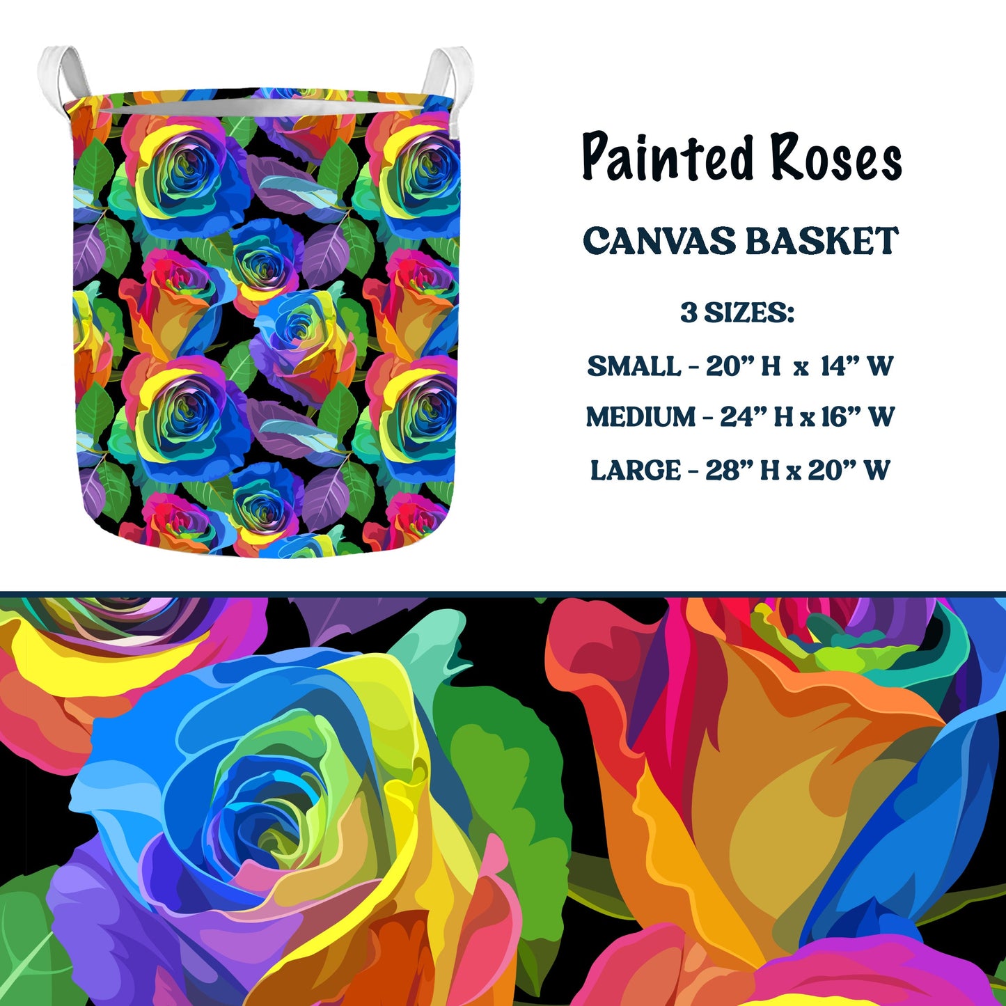 Painted Roses Multi Purpose Canvas Baskets 3 Sizes closes 7/11 eta 6/-8 weeks