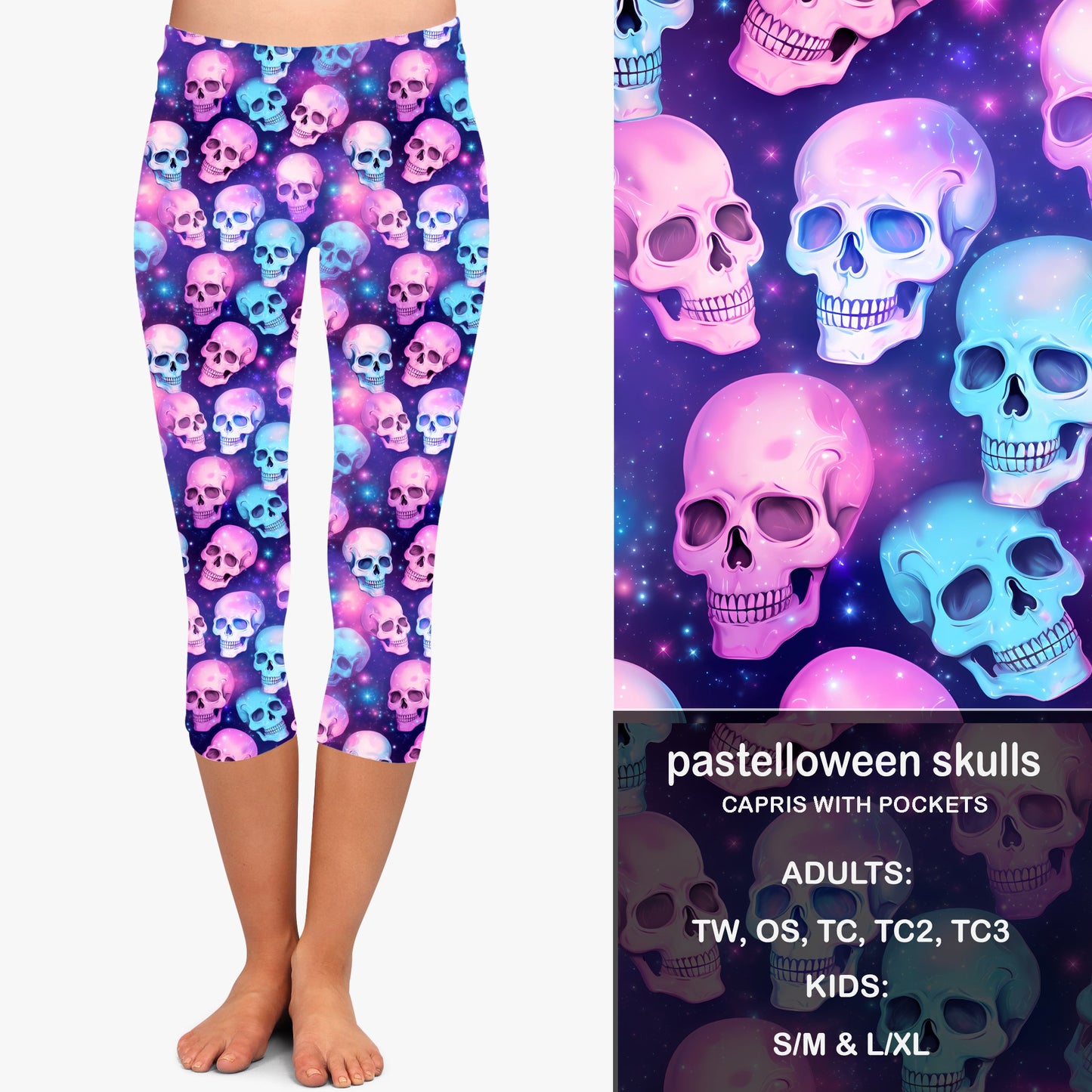 PASTELLOWEEN SKULLS - Leggings & Capris with Pockets Preorder Closes 7/31