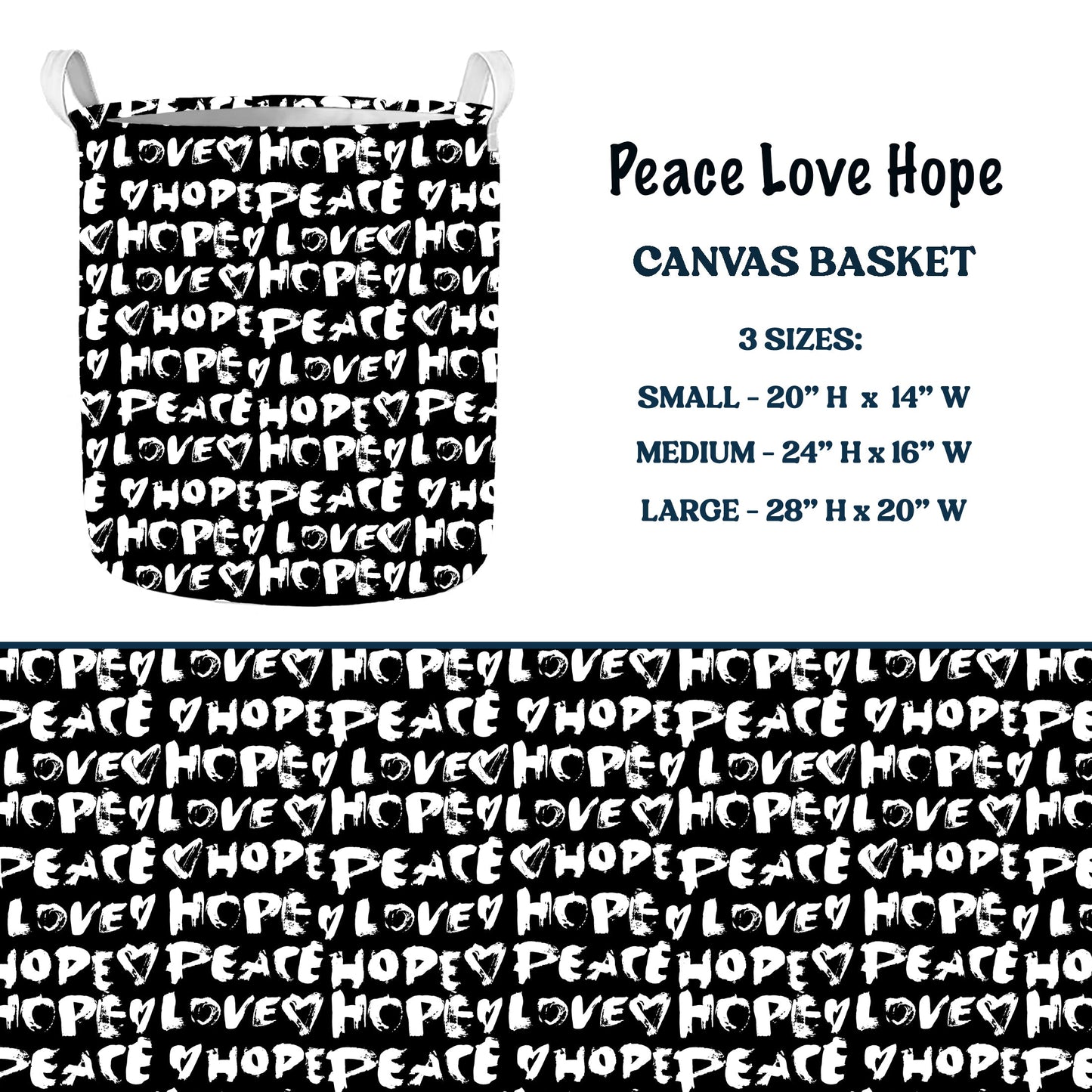 Peace Love Hope Multi Purpose Canvas Baskets 3 Sizes closes 7/11 eta 6/-8 weeks