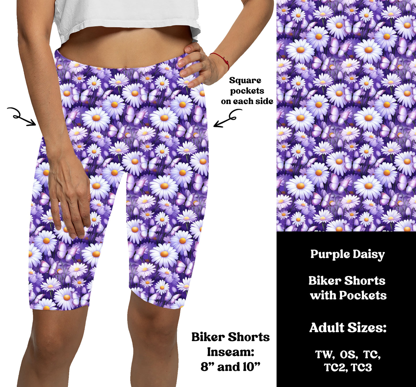 PURPLE DAISY - Bike Shorts with Pockets Preorder Closes 7/29