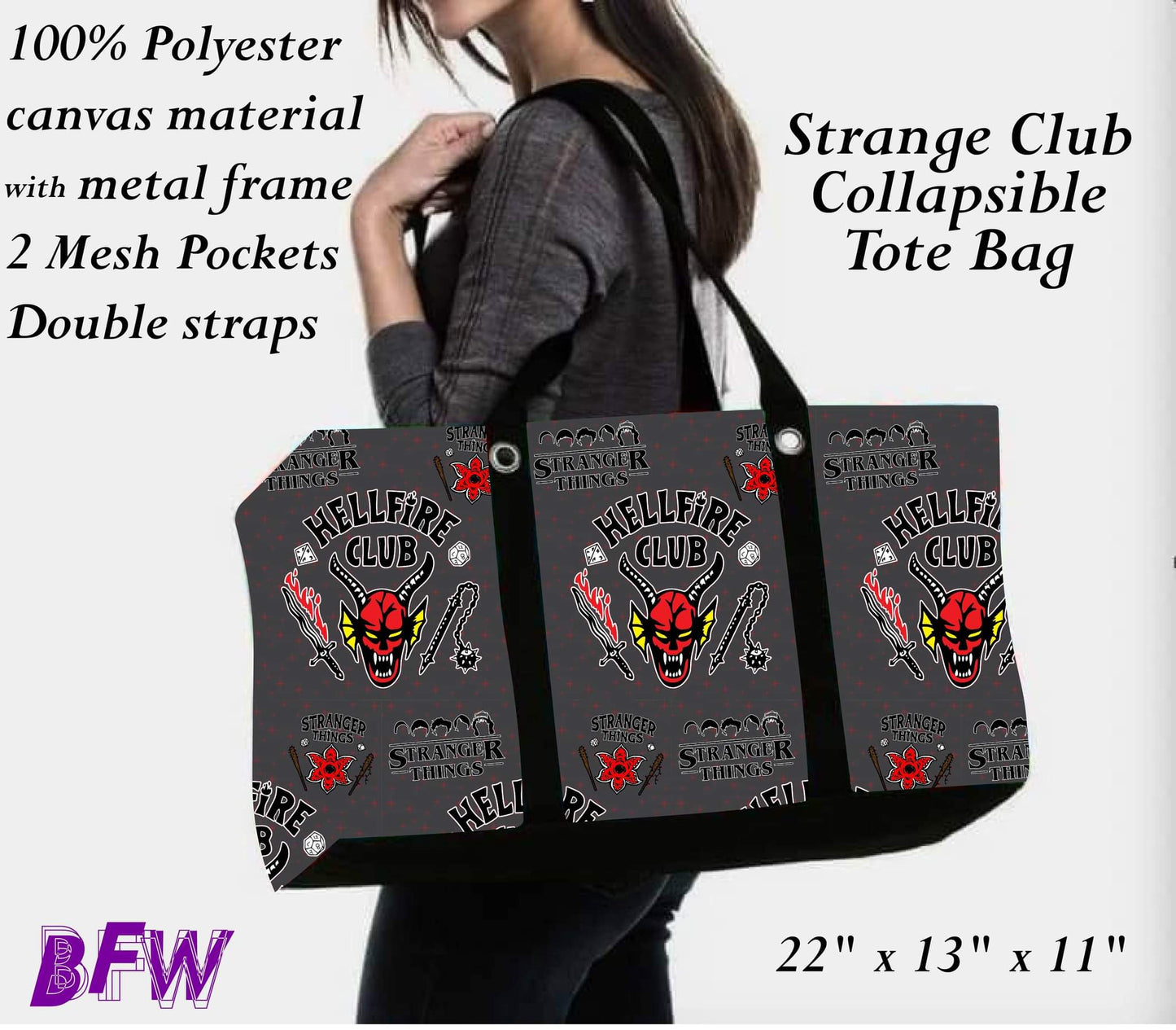 Strange club large tote and 2 inside mesh pockets
