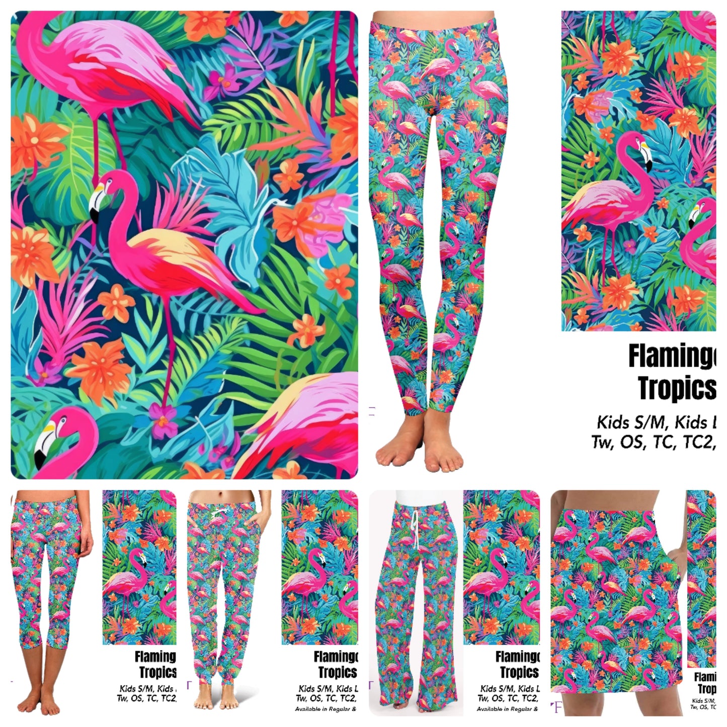 Flamingo Tropics skorts, leggings and capris with pockets