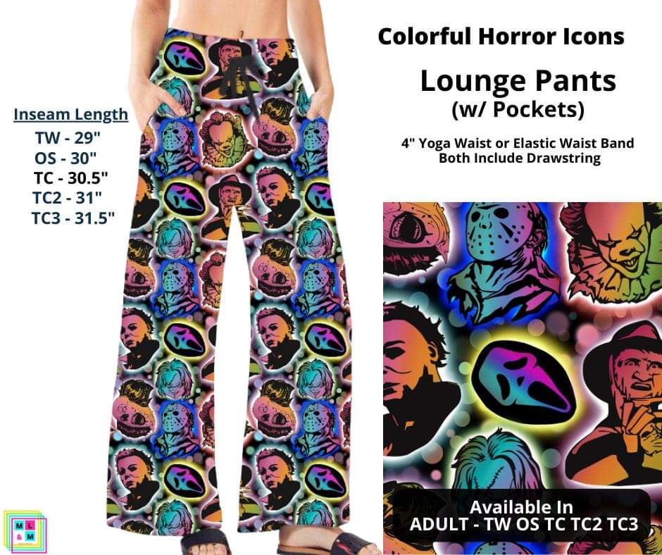 Colorful Horror Icons Full Length Lounge Pants