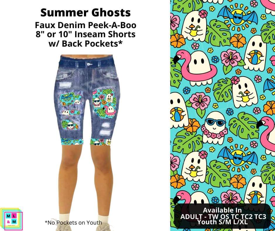 Summer Ghosts Faux Denim Shorts w/ Back Pockets