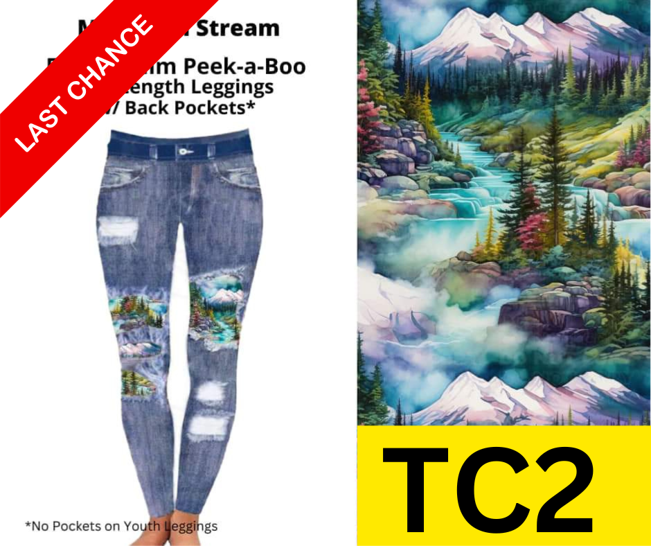 Mountain Stream Faux Denim Full Length Peekaboo Leggings