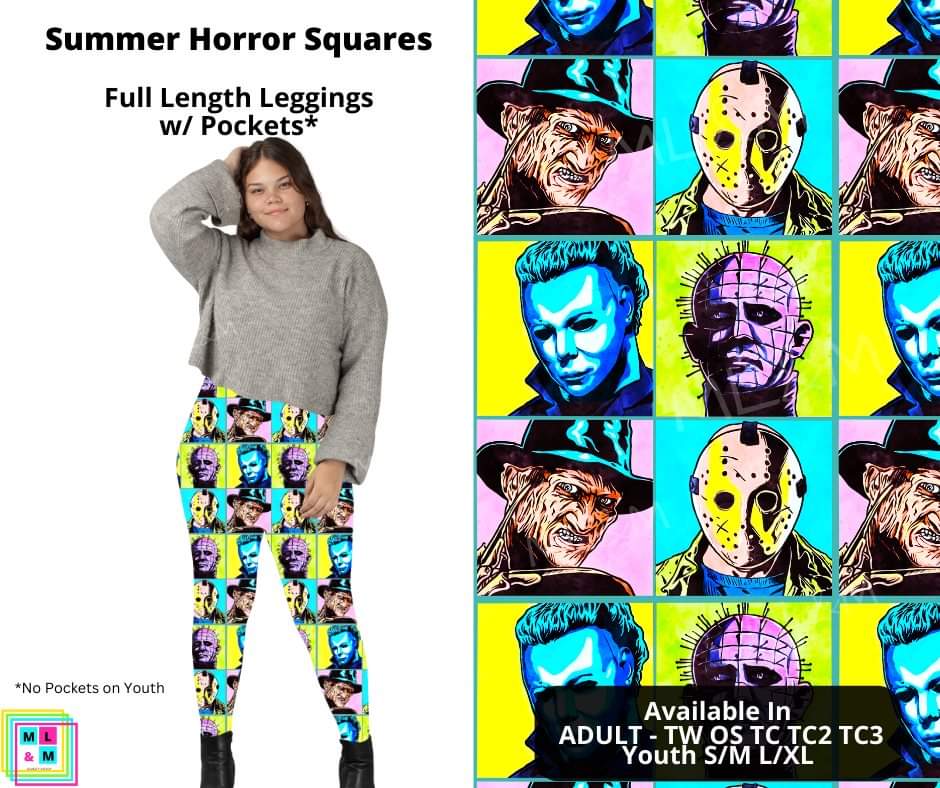 Summer Horror Squares Full Length Leggings w/ Pockets