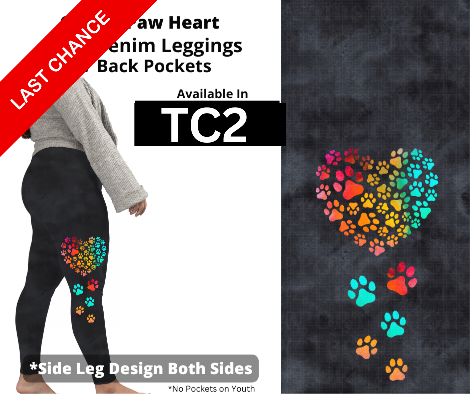 Watercolor Ombre Paw Heart Full Length Leggings w/ Side Leg Designs