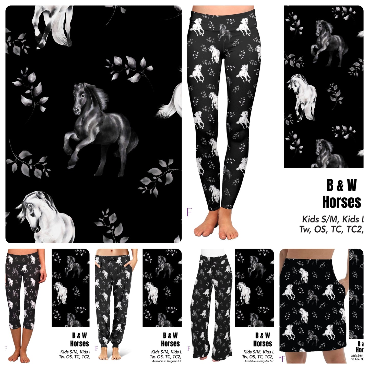 B&W Horses capris with pockets