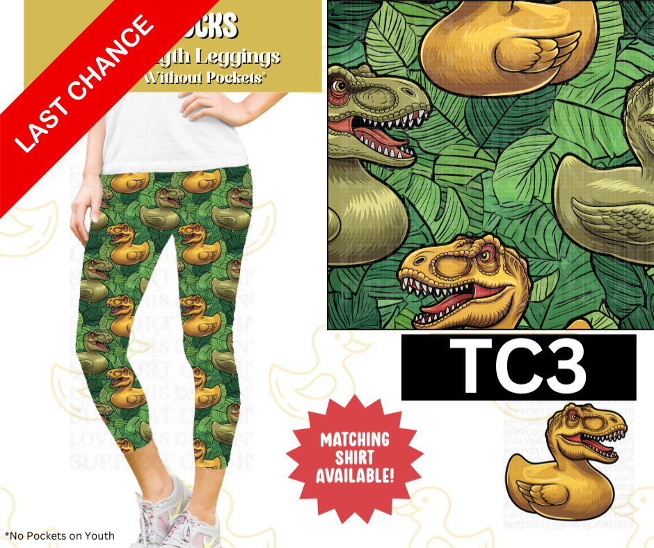 Dino Ducks Capri Length Leggings w/ Pockets