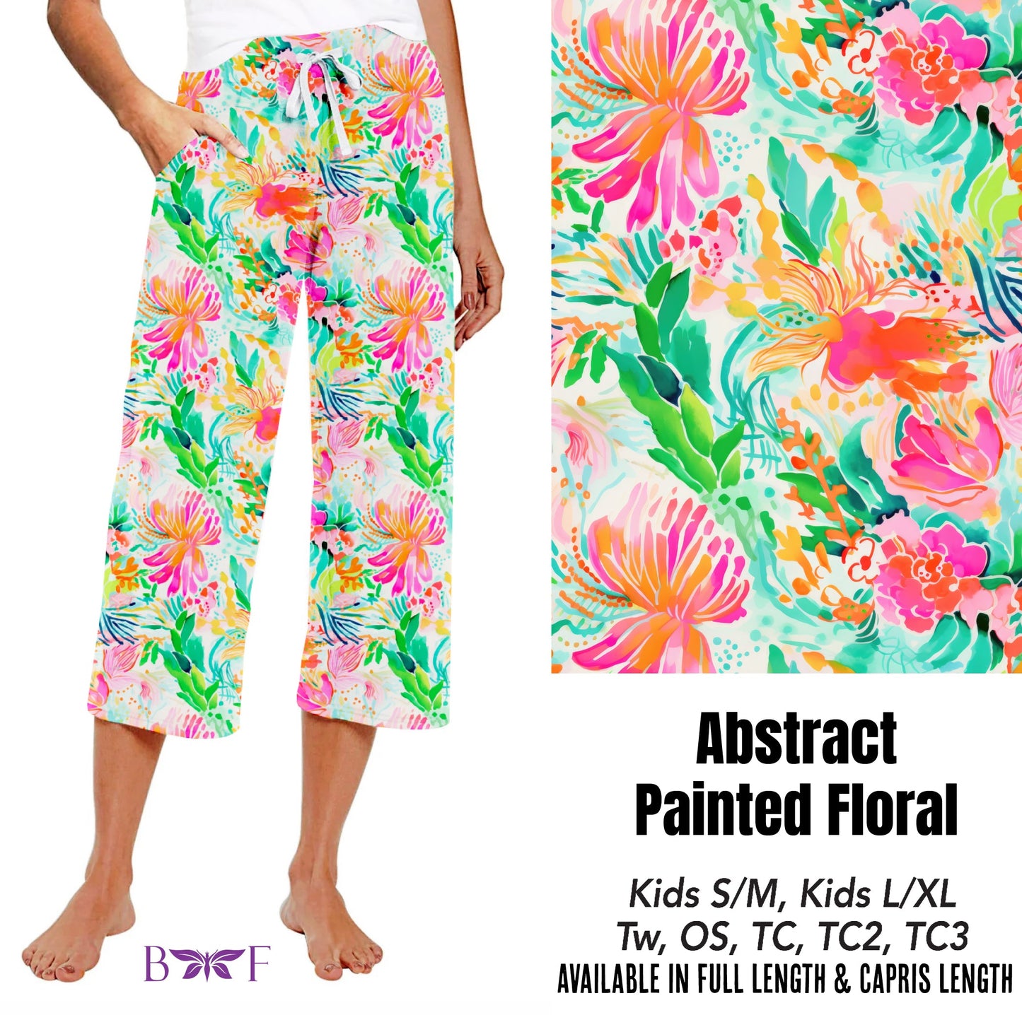 Abstract Painted Floral capris and skorts with pockets