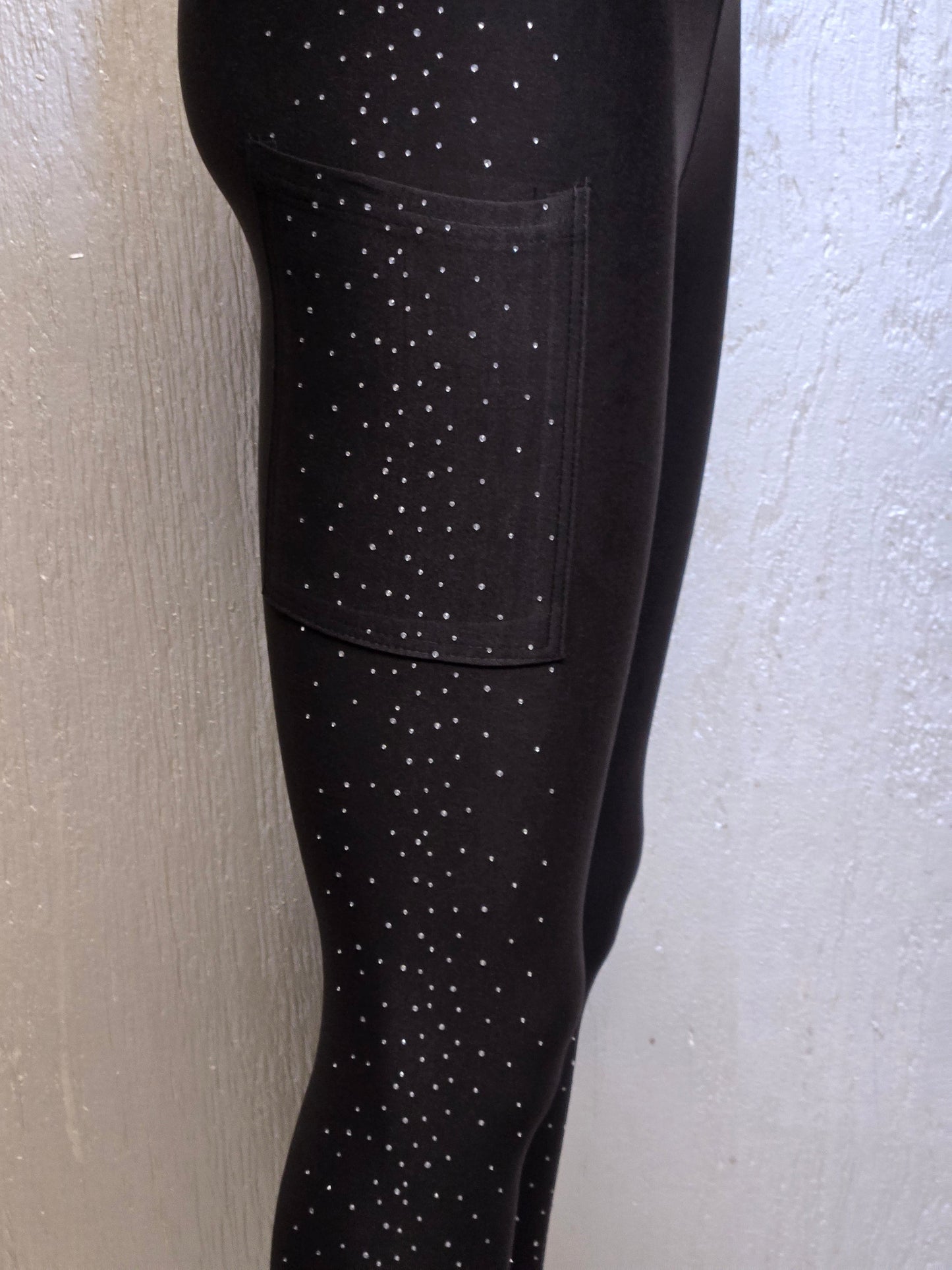 Black side gemstone capris and leggings with pockets REAL GEMSTONES