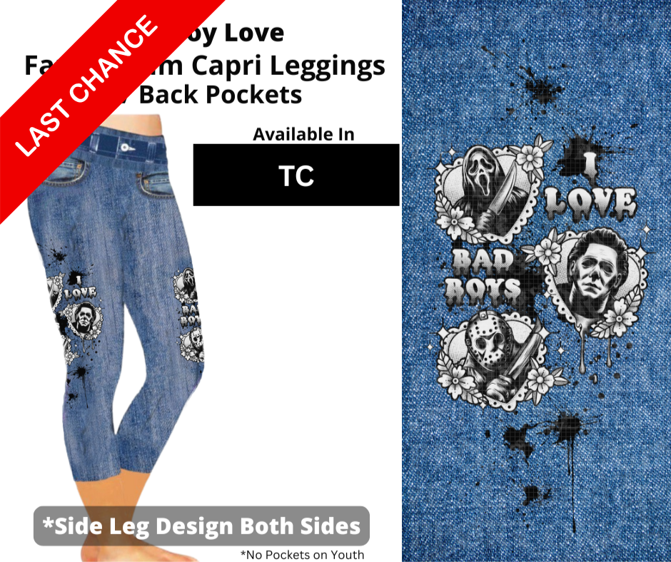 Bad Boy Love Capri Faux Denim w/ Side Leg Designs