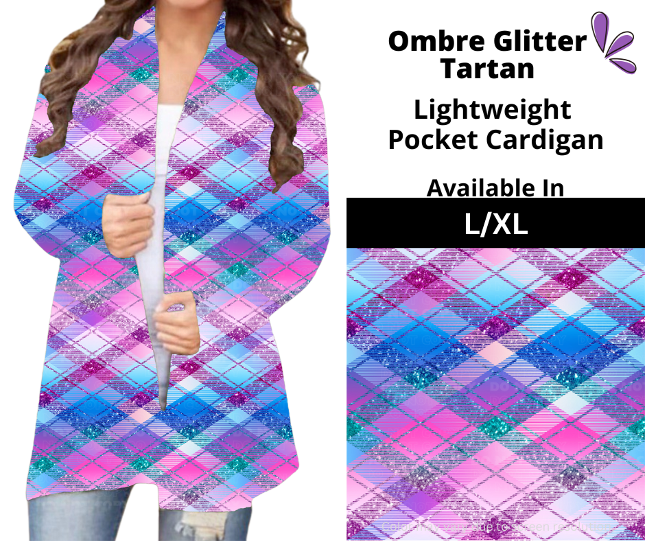 Ombre Glitter Tartan Pocket Cardigan