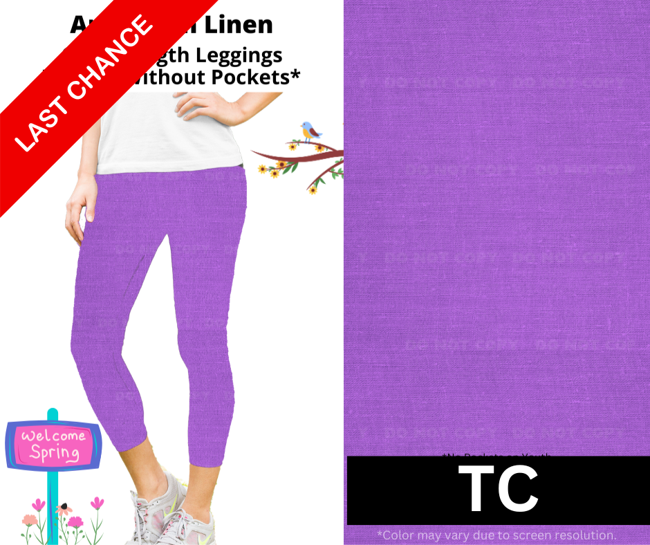 Amaranth Linen Capri Length Leggings w/ Pockets