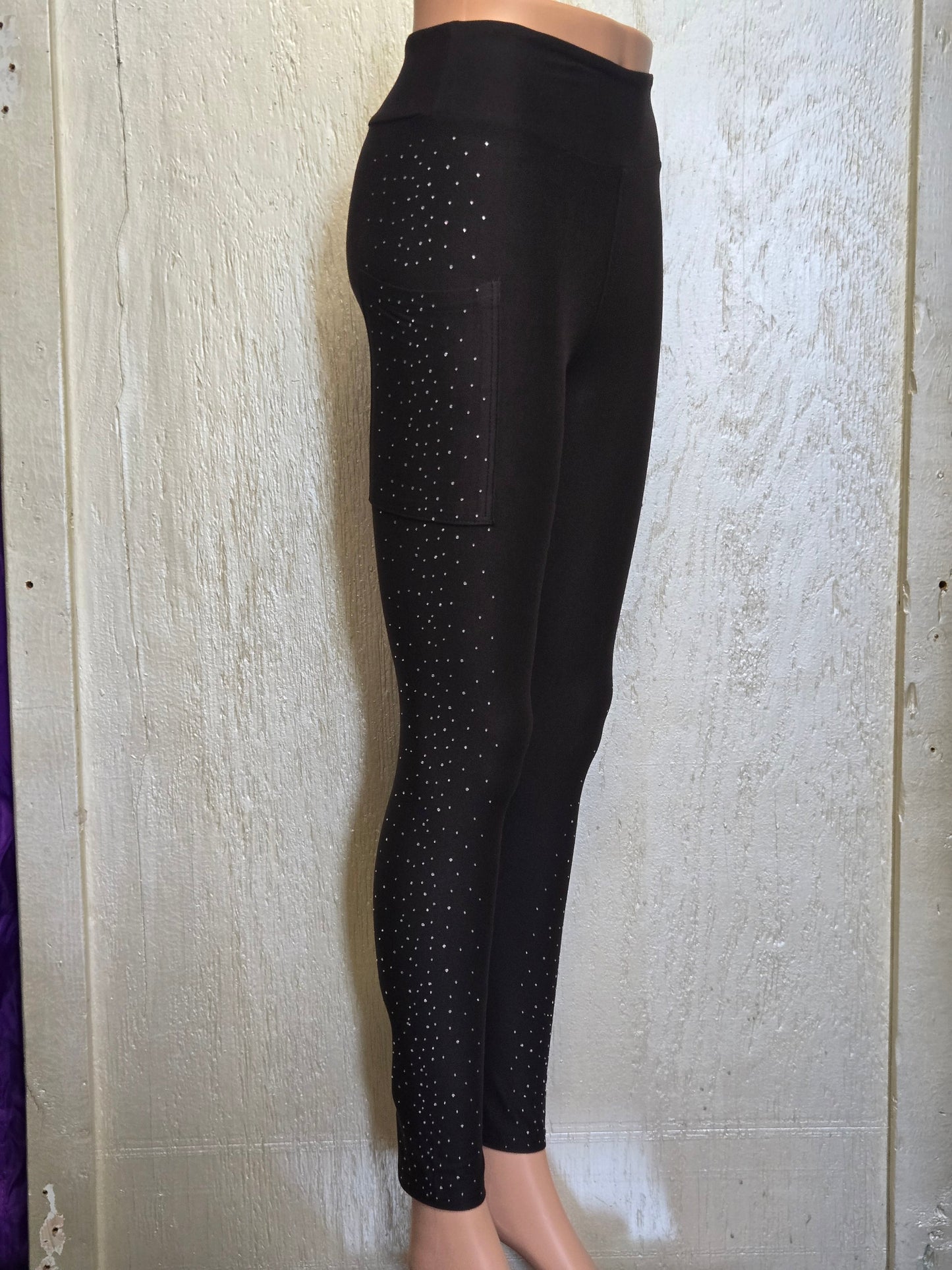 Black side gemstone capris and leggings with pockets REAL GEMSTONES