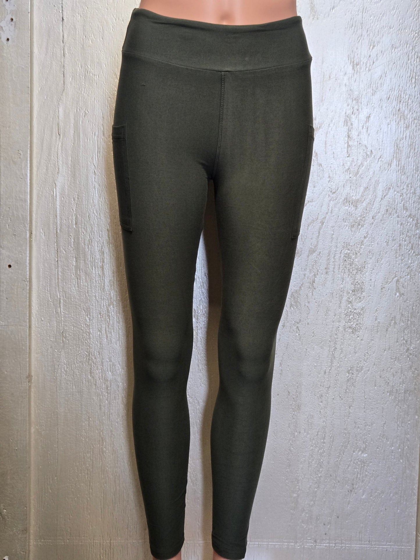 Olive Green leggings, capris and shorts with pockets