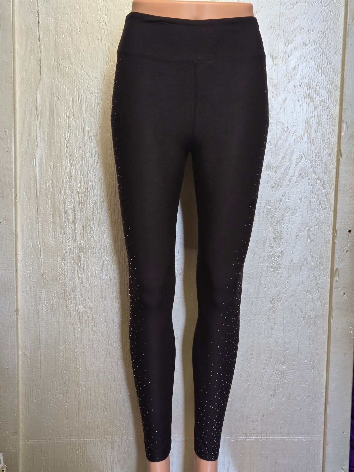 Black side gemstone capris and leggings with pockets REAL GEMSTONES