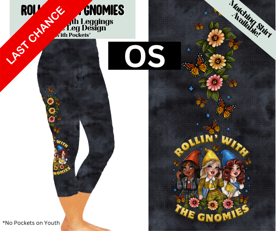 Rollin' With Gnomies Capri Leggings w/ Side Leg Designs