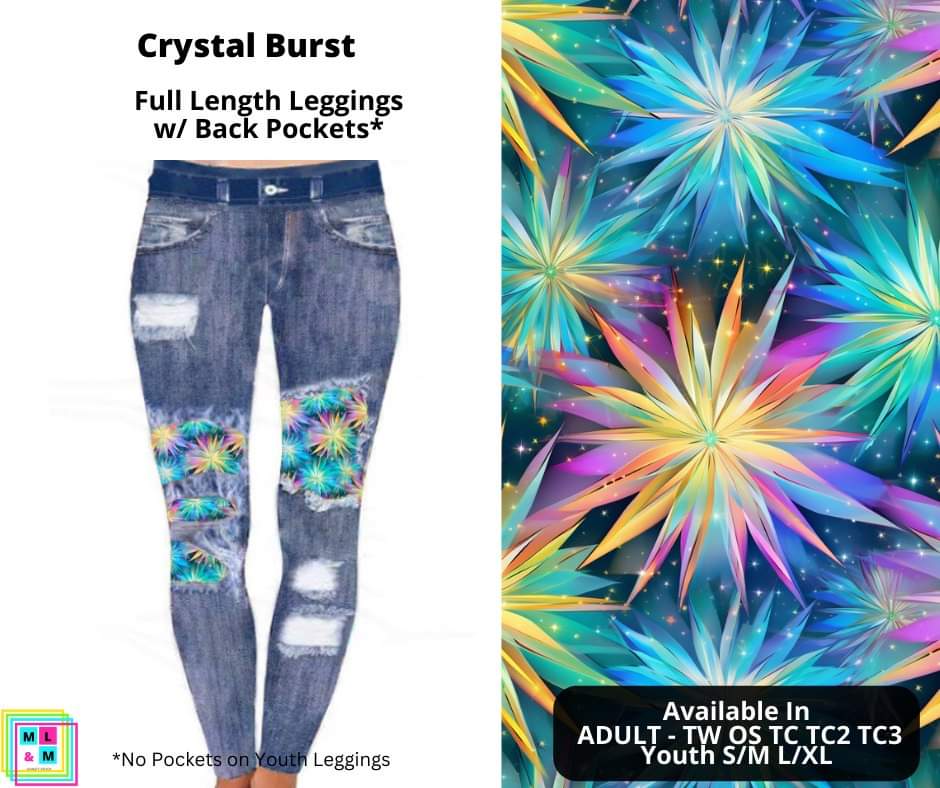 Crystal Burst Faux Denim Full Length Peekaboo Leggings