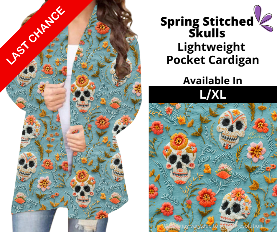 Spring Stitched Skulls Pocket Cardigan
