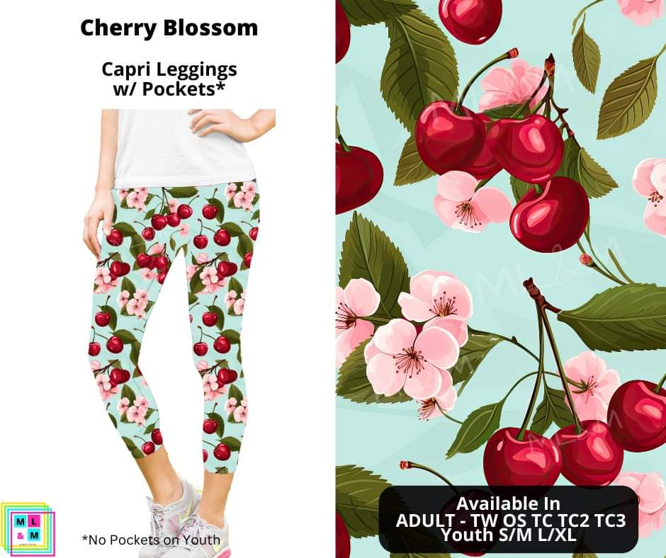 Cherry Blossom Capri Length Leggings w/ Pockets