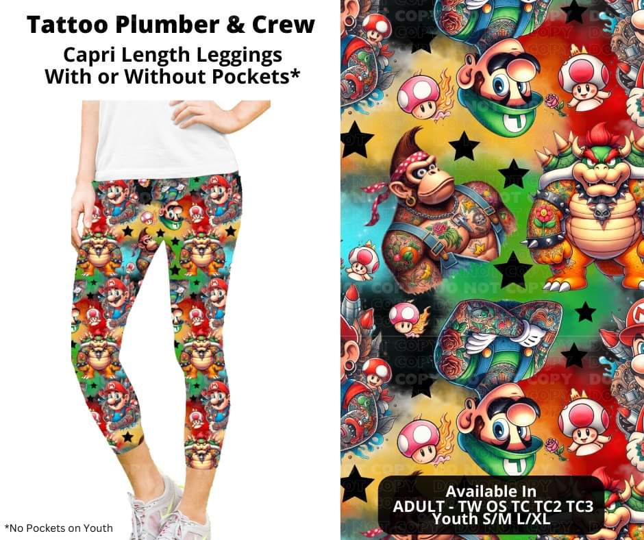 Tattoo Plumber & Crew Capri Length Leggings w/ Pockets