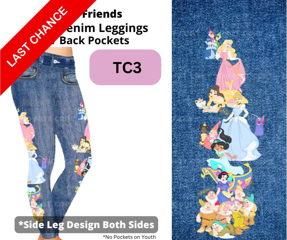 Royal Friends Full Length Faux Denim w/ Side Leg Designs