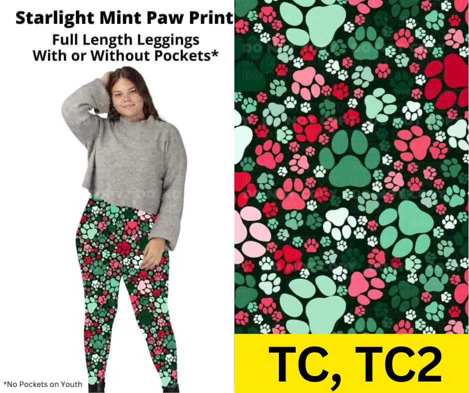 Starlight Mint Paw Print Full Length Leggings w/ Pockets