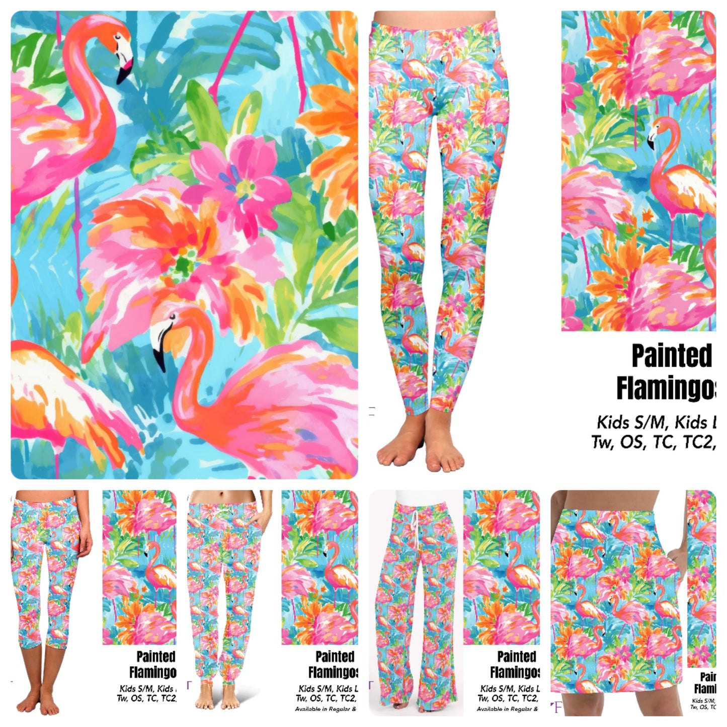 Painted flamingo skorts, leggings and capris with pockets