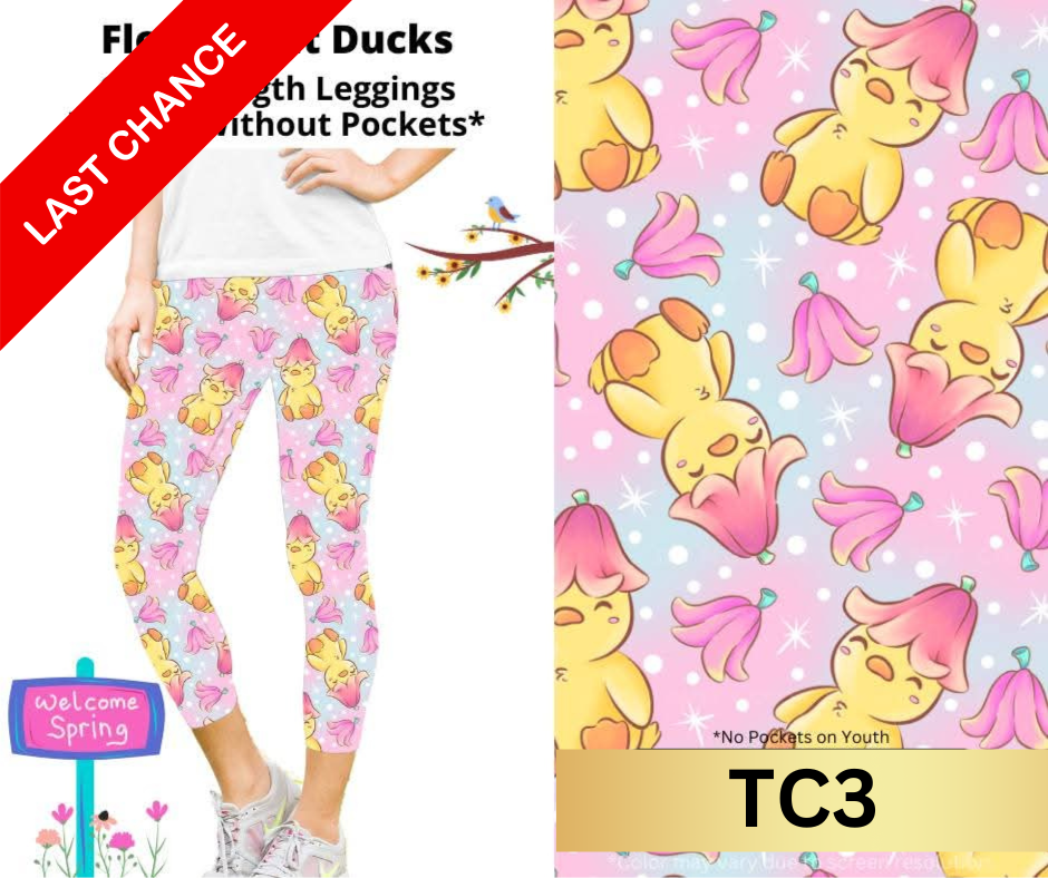 Flower Hat Ducks Capri Length Leggings w/ Pockets