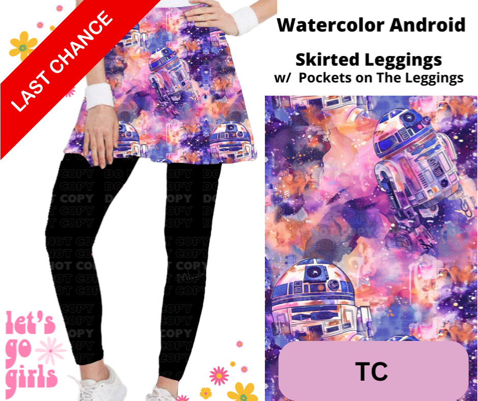 Watercolor Android Skirted Full Length Leggings w/ Pockets