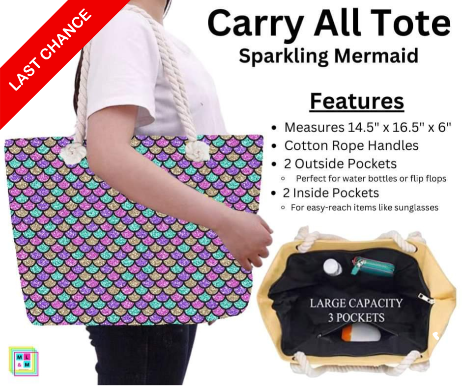 Sparkling Mermaid Carry All Tote w/ Zipper