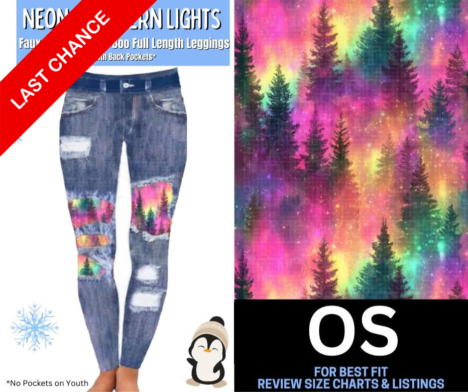 Neon Northern Lights Faux Denim Full Length Peekaboo Leggings