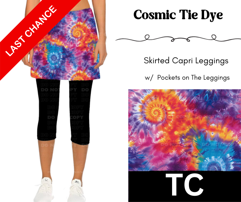 Cosmic Tie Dye Skirted Capri Length Leggings w/ Pockets