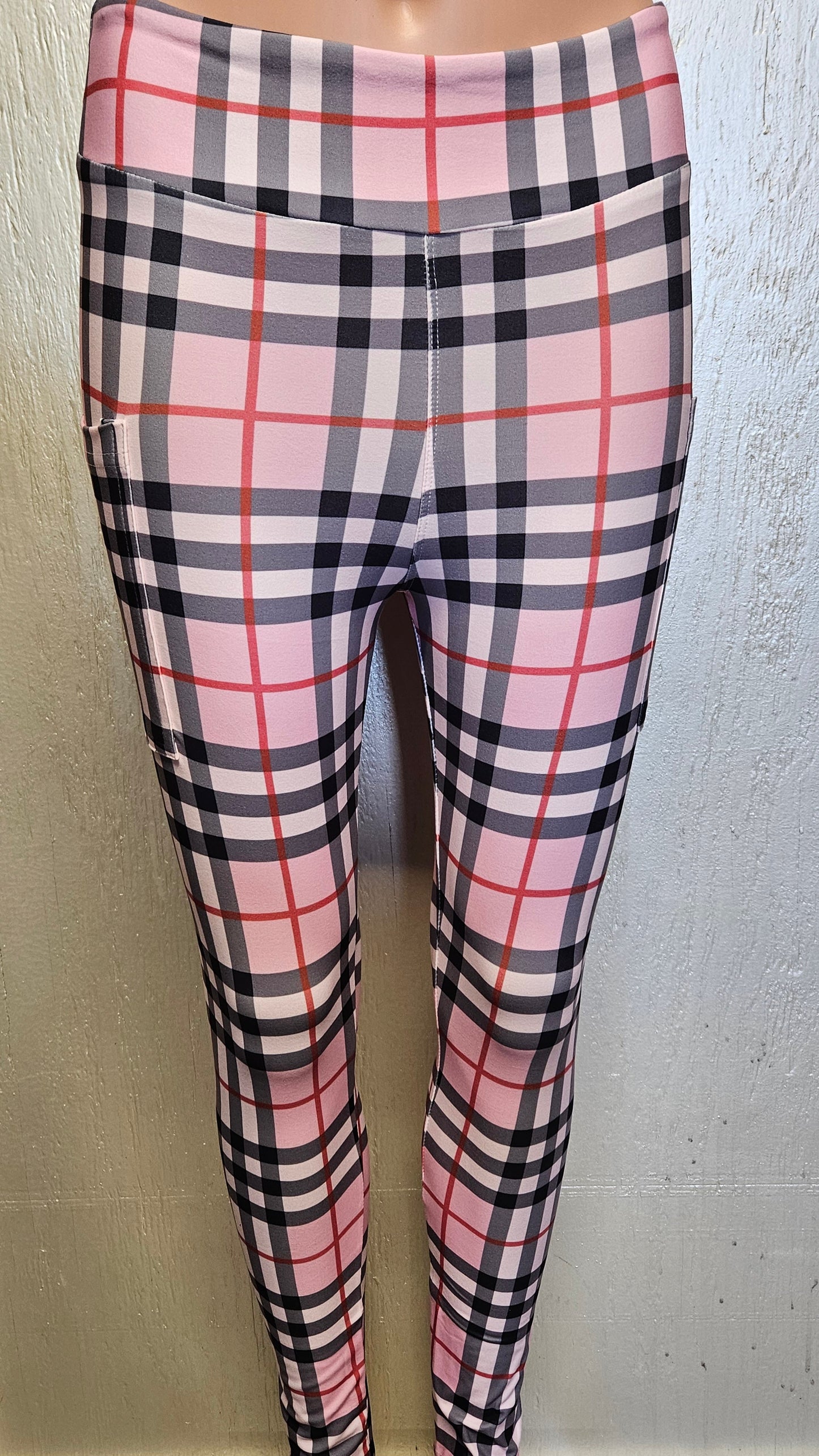 Pink and Grey Plaid leggings and skorts with pockets