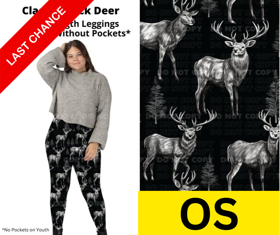 Classic Black Deer Full Length Leggings w/ Pockets