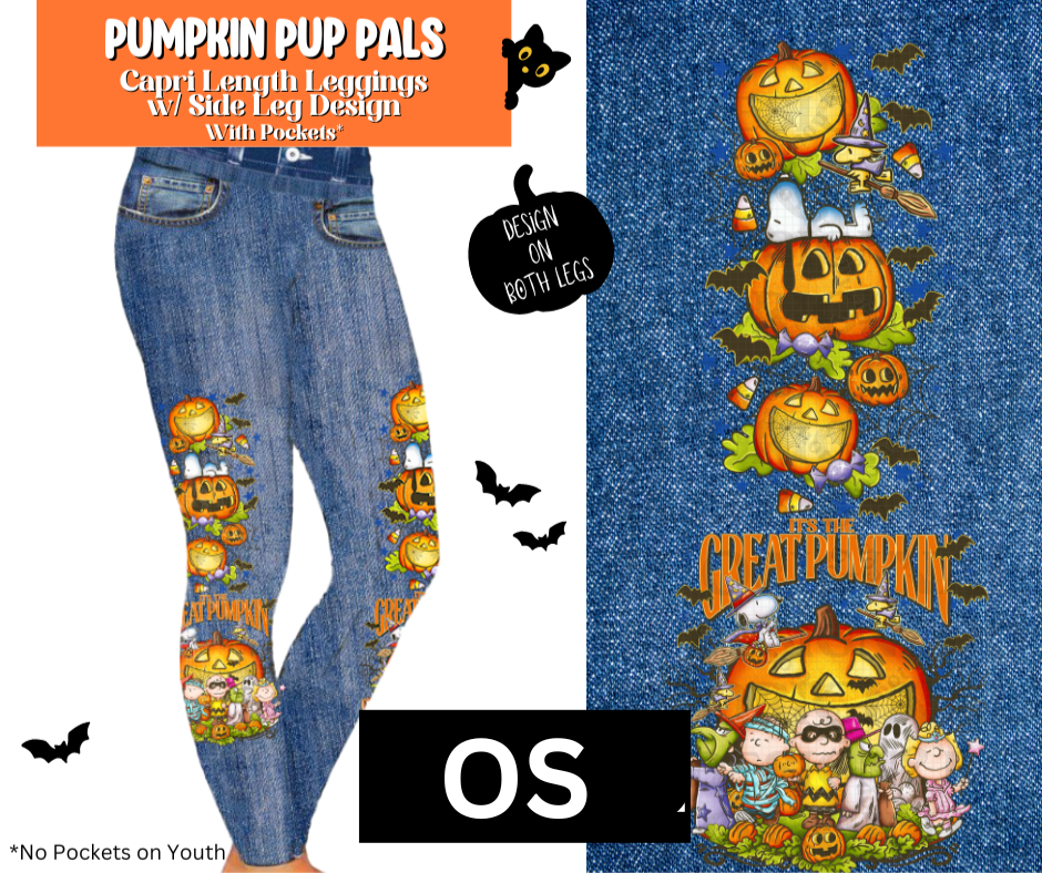 Pumpkin Pup Pals Full Length Faux Denim w/ Side Leg Designs