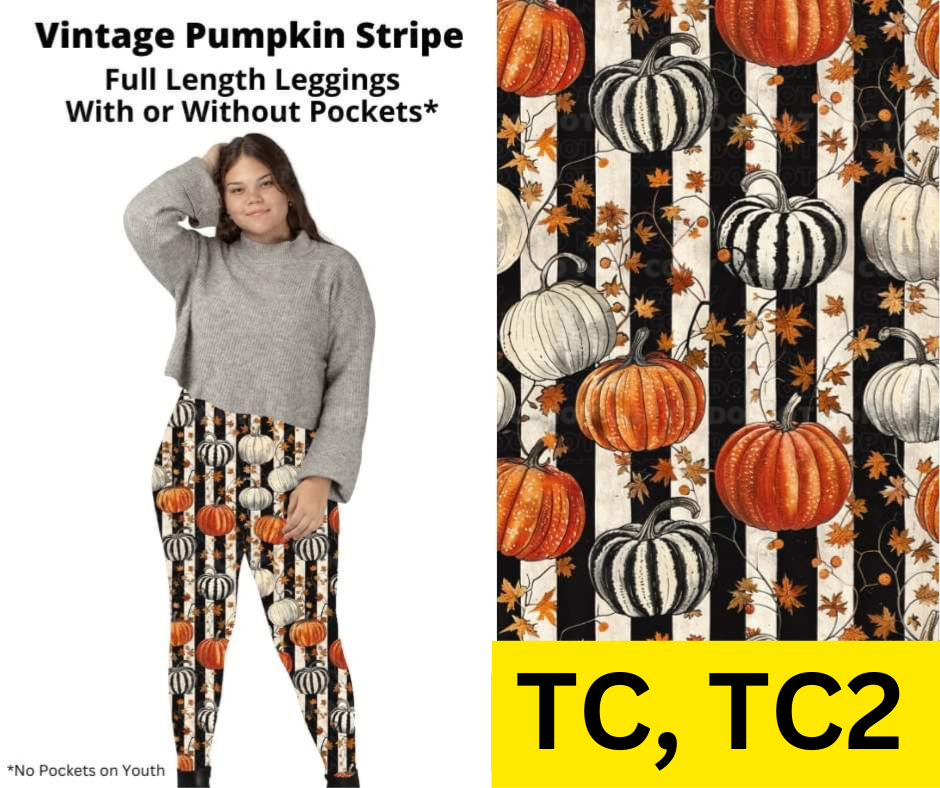 Vintage Pumpkin Stripe Full Length Leggings w/ Pockets