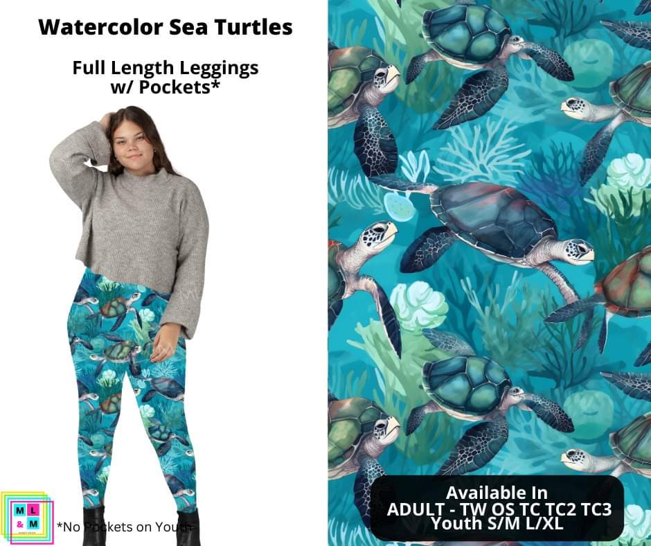 Watercolor Sea Turtles Full Length Leggings w/ Pockets