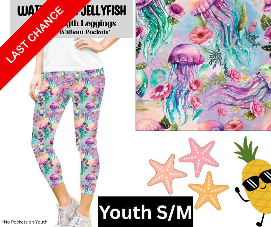 Watercolor Jellyfish Capri Length Leggings w/ Pockets