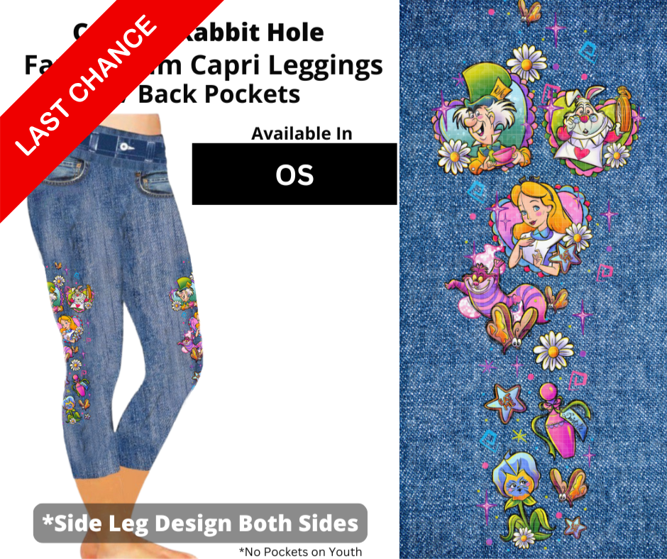 Curious Rabbit Hole Capri Faux Denim w/ Side Leg Designs