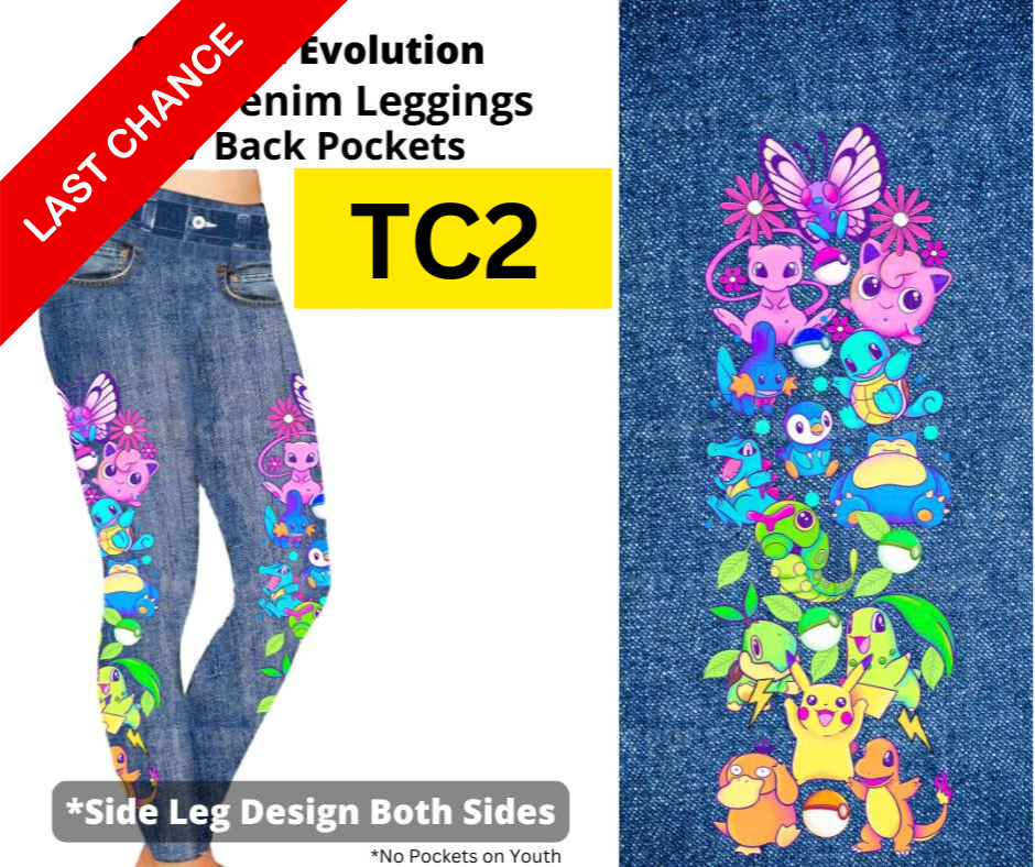 Colorful Evolution Full Length Faux Denim w/ Side Leg Designs