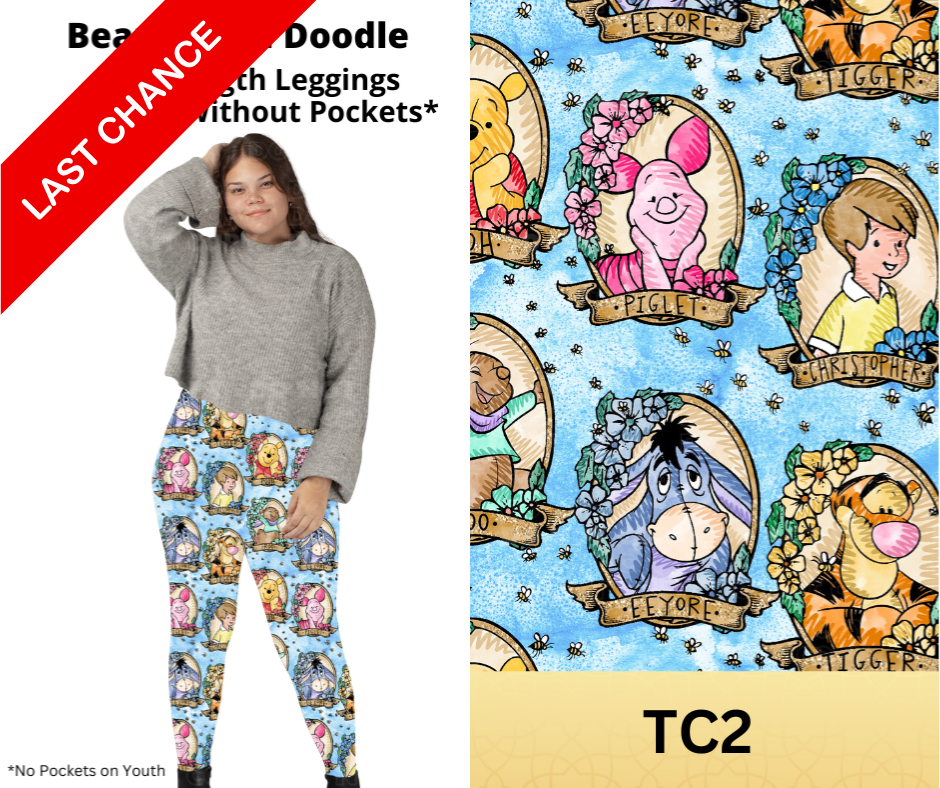 Bear Friend Doodle Full Length Leggings w/ Pockets